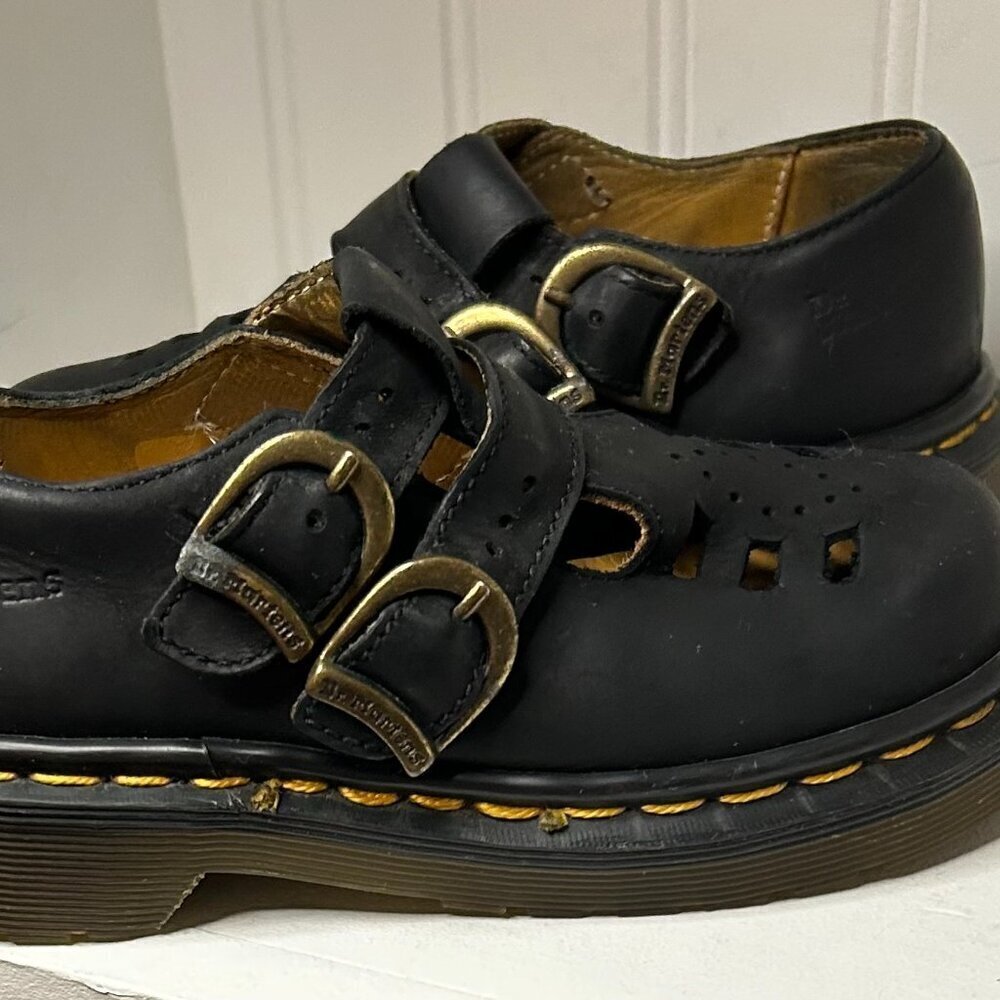 Vintage Dr Doc Martens England Mary Janes Black Shoes US Y2K 90s Girls Size 12 - Picture 3 of 6